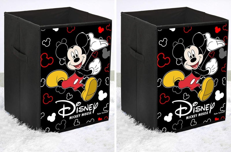 Kuber Industries Disney Mickey Mouse Print Non Woven Fabric Foldable Laundry Organiser with Handles (Set of 2, Black)-KUBMART3446 - Image 1