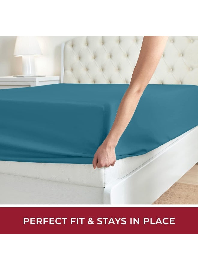 Mellanni Twin Fitted Sheet Only - Iconic collection Bedding Sheets - Soft & cooling Sheets with up to 16 inch Deep Pocket - All Around Elastic - Wrinkle  Fade  Stain Resistant - 1 Pc (Twin  Teal) - Image 5