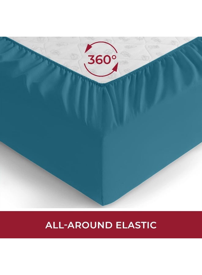 Mellanni Twin Fitted Sheet Only - Iconic collection Bedding Sheets - Soft & cooling Sheets with up to 16 inch Deep Pocket - All Around Elastic - Wrinkle  Fade  Stain Resistant - 1 Pc (Twin  Teal) - Image 4