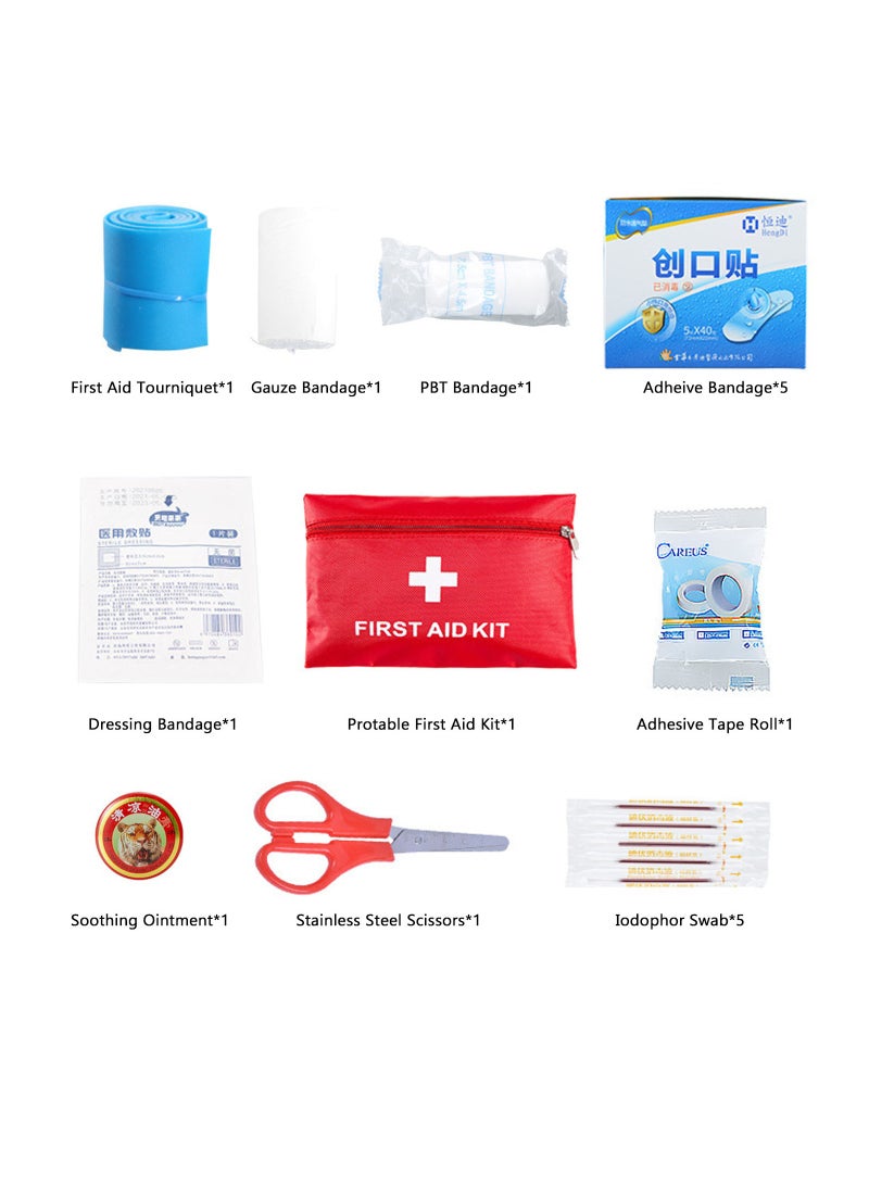 SYOSI Mini First Aid Kit Small Emergency Survival Kit Medical Trauma Kit Bag Includes Bandage Tablets Cotton Swabs First Aid Guid for Travel Home Office Car Hiking Camping Survival, 18 Pack - Image 3