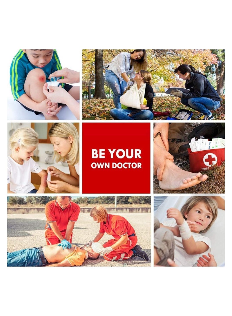 SYOSI Mini First Aid Kit Small Emergency Survival Kit Medical Trauma Kit Bag Includes Bandage Tablets Cotton Swabs First Aid Guid for Travel Home Office Car Hiking Camping Survival, 18 Pack - Image 2