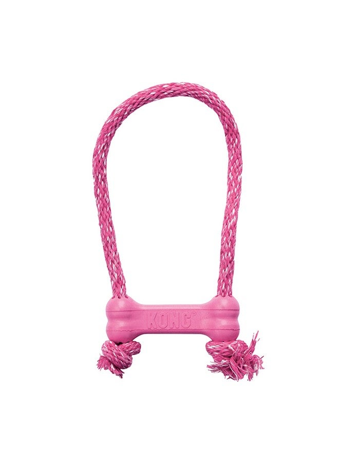 كونج عظمة كونغ للجراء مع حبل - عظمة مطاطية طبيعية مع حبل قطني - لعبة مضغ لتنظيف الأسنان للجراء النامية - مناسبة للجراء بمقاس XS - وردي - Image 1