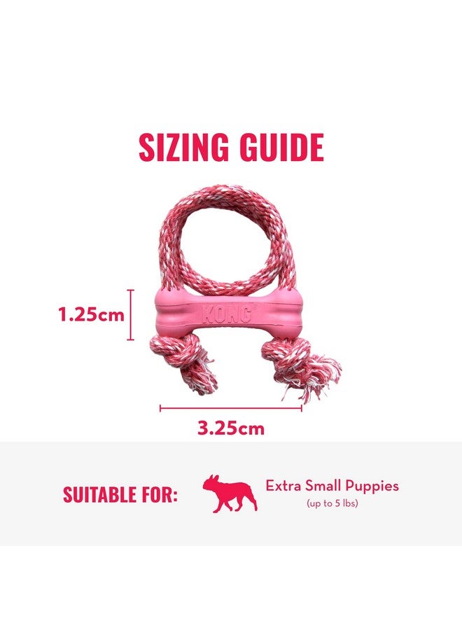 كونج عظمة كونغ للجراء مع حبل - عظمة مطاطية طبيعية مع حبل قطني - لعبة مضغ لتنظيف الأسنان للجراء النامية - مناسبة للجراء بمقاس XS - وردي - Image 3