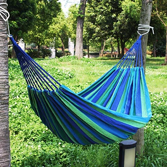 Besillia Besillia Hammock 280 100 cm Outdoor Cotton Large Durable Hammock Load Capacity up to 150 kgPortable Hammocks with Carry Bag for Patio Yard Garden1 Person Blue  - Image 4