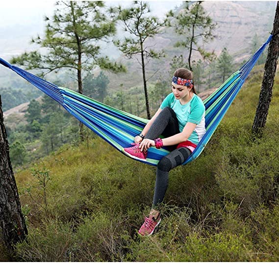 Besillia Besillia Hammock 280 100 cm Outdoor Cotton Large Durable Hammock Load Capacity up to 150 kgPortable Hammocks with Carry Bag for Patio Yard Garden1 Person Blue  - Image 5