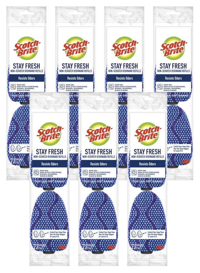 Scotch Brite Scotch-Brite Scrub Dots Non-Scratch Dishwand Refills, Blue, 14 Replacement Heads (7 Packs of 2), Safe for Non-Stick Cookware, Dishes and Kitchen Surfaces - Image 1