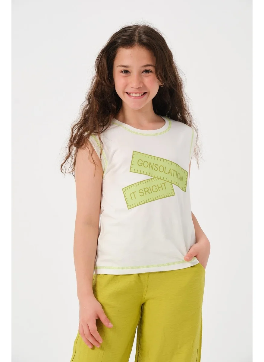 Jazziee Young Girl's Text Printed Sleeveless T-Shirt