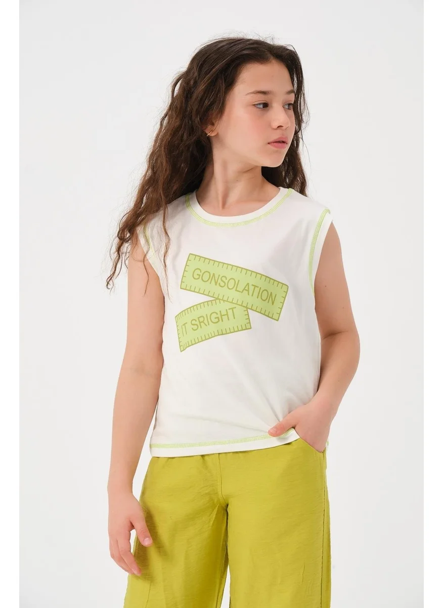 Jazziee Young Girl's Text Printed Sleeveless T-Shirt
