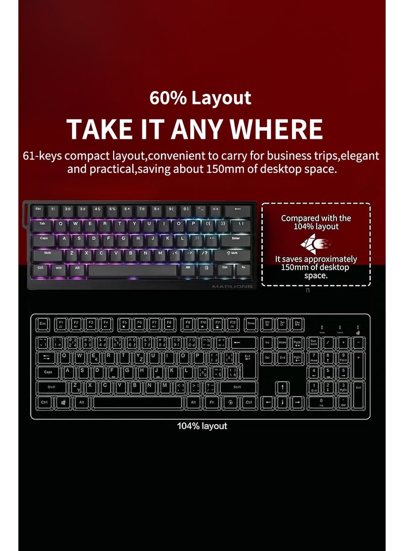 مادليونس لوحة مفاتيح ميكانيكية MAD 60 HE RGB ولوحة مفاتيح للألعاب ولوحة مفاتيح مغناطيسية ولوحة مفاتيح سلكية سريعة التشغيل مع تشغيل قابل للتعديل بنسبة 60% بتأثير هول، ومعدل استطلاع 8 كيلو هرتز، وأغطية مفاتيح PBT، وإضاءة RGB 16 مليون لون (أسود، مفتاح احترافي كهرماني مغناطيسي) - Image 3