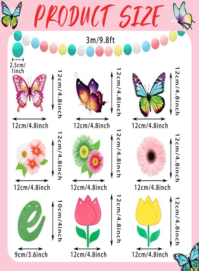 Teling 5 Pcs Spring Garland Decorations Hello Spring Banner Spring Felt Pompom Ball Garlands Daisy Tulips Butterfly Flower Decorations Hanging Spring Decoration for Birthday Easter Party Supplies Decor - Image 2