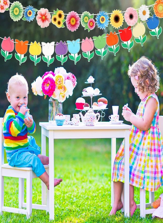 Teling 5 Pcs Spring Garland Decorations Hello Spring Banner Spring Felt Pompom Ball Garlands Daisy Tulips Butterfly Flower Decorations Hanging Spring Decoration for Birthday Easter Party Supplies Decor - Image 4