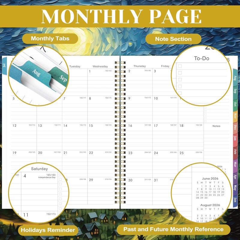 Journaltastic Planner 2026-2027 - Academic Planner 2026-2027, Jul 2026 - Jun 2027, 26-27 Planners Weekly and Monthly, 8.5" x 11" 26-27 Calendar Monthly Planners with Tabs & Pocket, Flexible Cover, Twin-Wire Binding- Oil Painting - Image 4