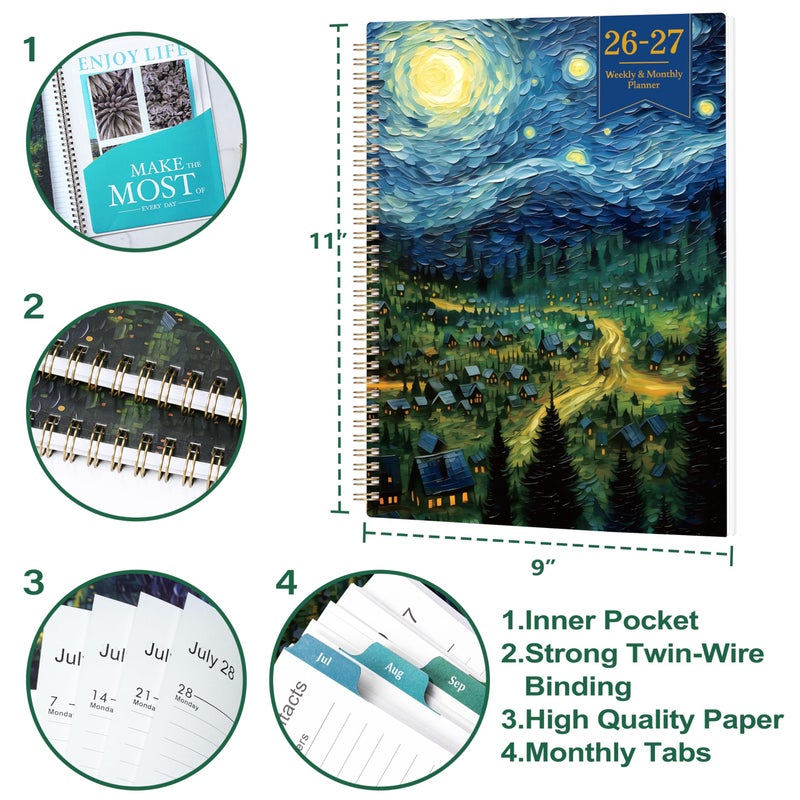 Journaltastic Planner 2026-2027 - Academic Planner 2026-2027, Jul 2026 - Jun 2027, 26-27 Planners Weekly and Monthly, 8.5" x 11" 26-27 Calendar Monthly Planners with Tabs & Pocket, Flexible Cover, Twin-Wire Binding- Oil Painting - Image 3