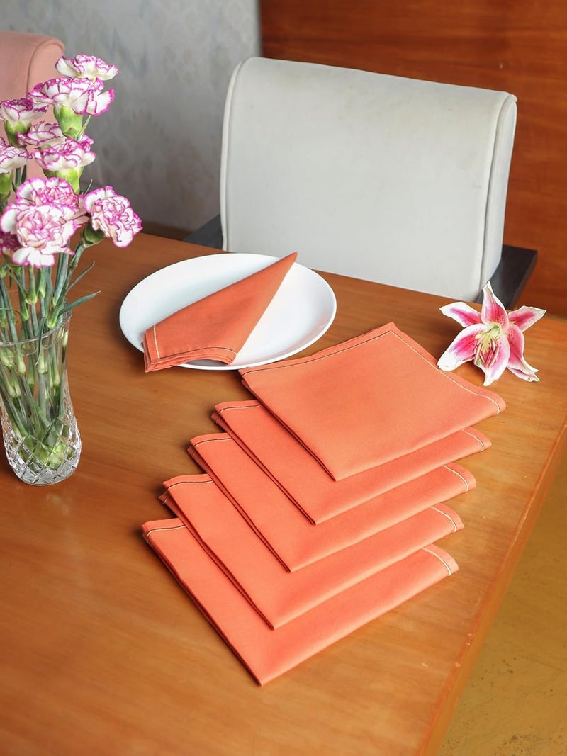 Zeba World Dinner Table Napkins 100% Cotton Set of 6 pcs | Embroidered | Washable and Reusable Napkins for Dinner Table - Coral Pink - 16x16 inches (40x40cms) (Pack of 6) - Image 1