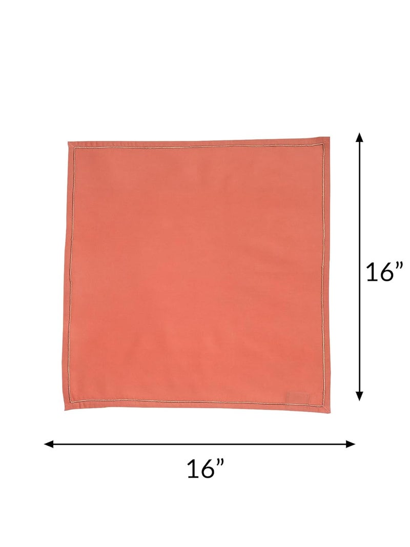 Zeba World Dinner Table Napkins 100% Cotton Set of 6 pcs | Embroidered | Washable and Reusable Napkins for Dinner Table - Coral Pink - 16x16 inches (40x40cms) (Pack of 6) - Image 2