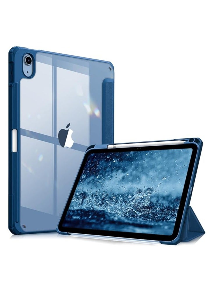 حافظة متوافقة مع جهاز iPad 10 (2022) 10.9 الجديد مع حامل أقلام مدمج، لجهاز iPad 10 (2022) 10.9 مع غطاء خلفي شفاف صلب، (أزرق) - Image 1