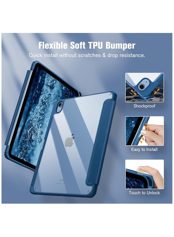 حافظة متوافقة مع جهاز iPad 10 (2022) 10.9 الجديد مع حامل أقلام مدمج، لجهاز iPad 10 (2022) 10.9 مع غطاء خلفي شفاف صلب، (أزرق) - Image 3