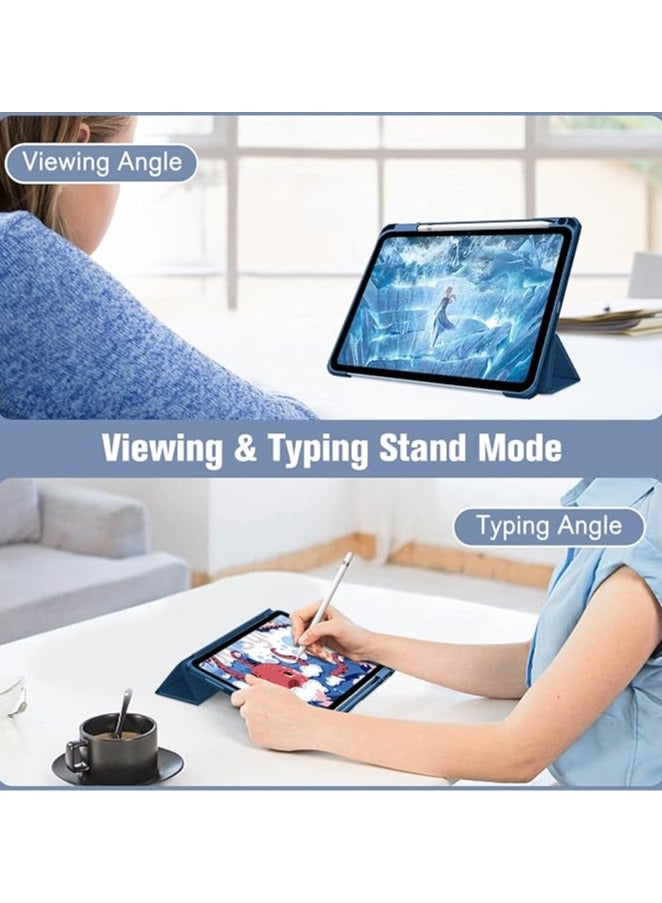 حافظة متوافقة مع جهاز iPad 10 (2022) 10.9 الجديد مع حامل أقلام مدمج، لجهاز iPad 10 (2022) 10.9 مع غطاء خلفي شفاف صلب، (أزرق) - Image 4