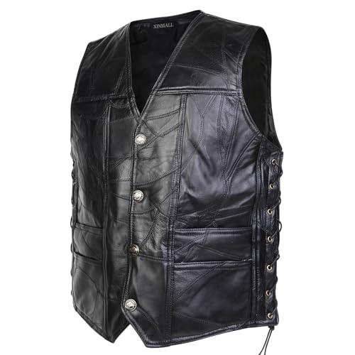 XINMALL Motorcycle Genuine Leather Biker Vest for Men Club Style Classic Black (as1, alpha, jaspo_l, Large) - Image 1