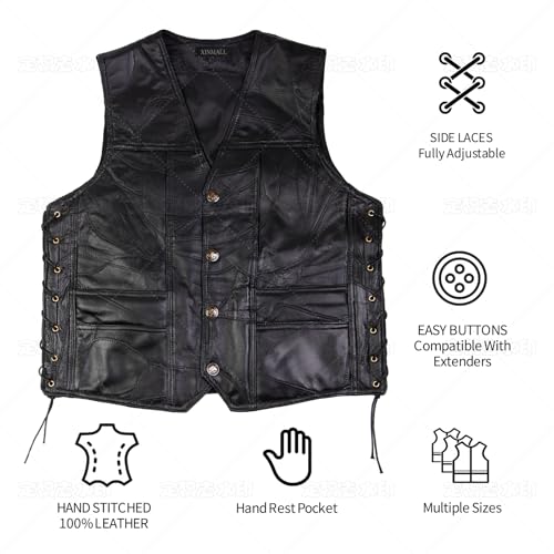 XINMALL Motorcycle Genuine Leather Biker Vest for Men Club Style Classic Black (as1, alpha, jaspo_l, Large) - Image 4