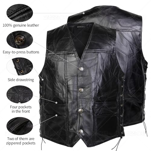 XINMALL Motorcycle Genuine Leather Biker Vest for Men Club Style Classic Black (as1, alpha, jaspo_l, Large) - Image 3