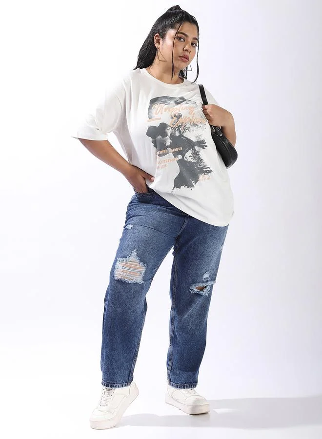 Women Relaxed Mom Fit Distressed High-Rise Light Fade Jeans