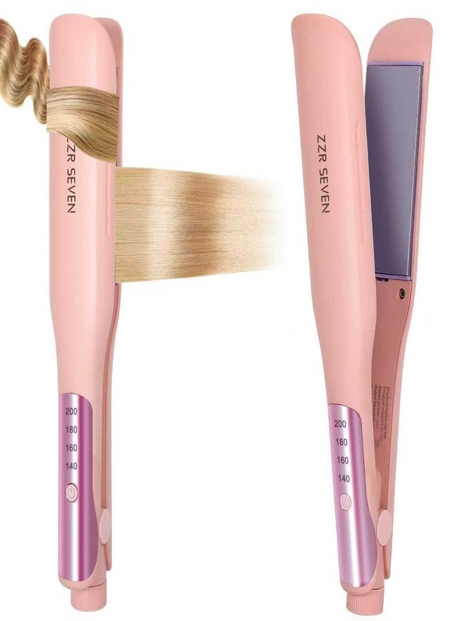 ZZR SEVEN Hair Straightener, 1.25” Flat Iron and Curler 2 in 1, Ceramic Coating, Quick Heat Up, 4 Temp. Options, for All Hair Type, Less Frizz, Shinier and Smoother, Dual Voltage for Travel (Pink)