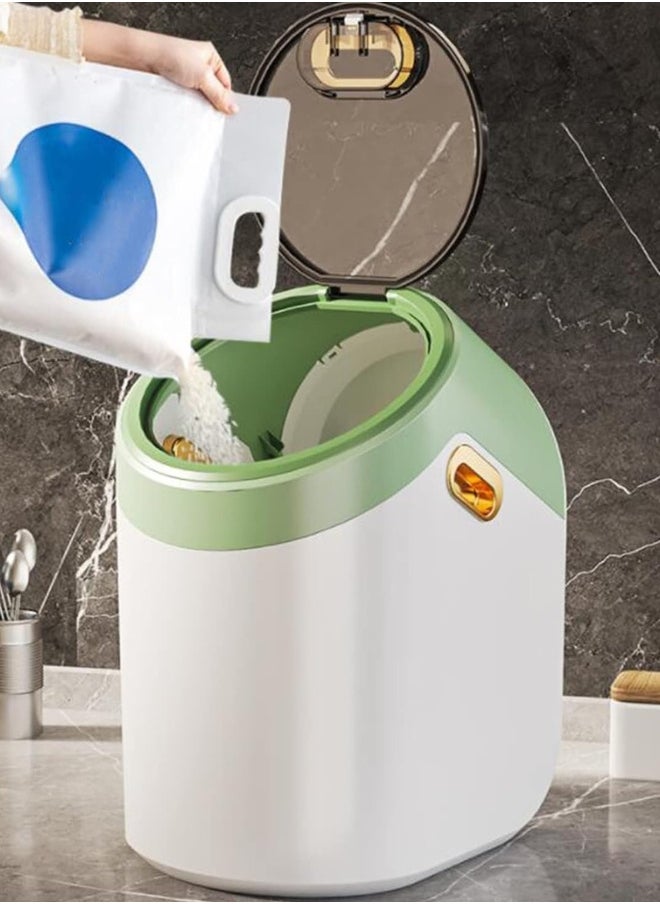 Rice Storage Box Container - Large Sealed Kitchen Flour, Grain & Rice Dispenser with Lid, 15KG (White) Green 26x24x27cm