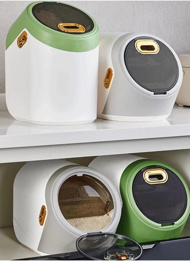 Rice Storage Box Container - Large Sealed Kitchen Flour, Grain & Rice Dispenser with Lid, 15KG (White) Green 26x24x27cm