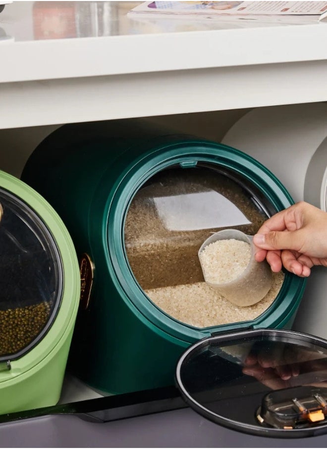 Rice Storage Box Container - Large Sealed Kitchen Flour, Grain & Rice Dispenser with Lid, 15KG (White) Green 26x24x27cm