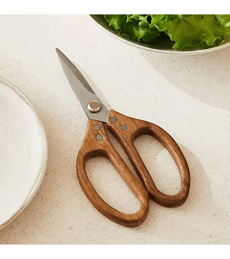 Stainless Steel 3Cr13 Acacia Wood Kitchen Scissors 3mm Thick Ergonomic Handle Heavy Duty for Cutting Meat Poultry Daily Use - Image 2