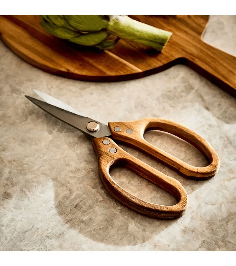 Stainless Steel 3Cr13 Acacia Wood Kitchen Scissors 3mm Thick Ergonomic Handle Heavy Duty for Cutting Meat Poultry Daily Use - Image 1