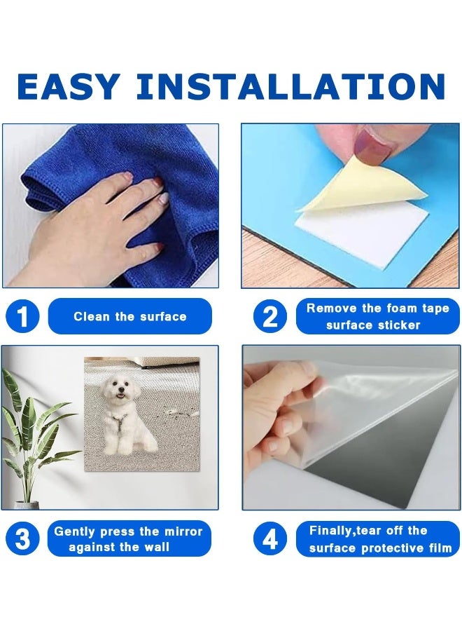 TPGP Acrylic Wall Mirror, Self-Adhesive, Shatterproof, Flexible, Hd, Silver, 4-Pack, 20 Cm X 20 Cm Square, Frameless, Minimalist, Bedroom Dressing Mirror - Image 3