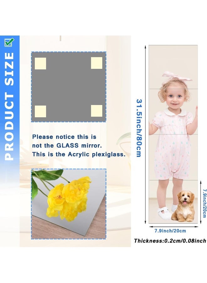 TPGP Acrylic Wall Mirror, Self-Adhesive, Shatterproof, Flexible, Hd, Silver, 4-Pack, 20 Cm X 20 Cm Square, Frameless, Minimalist, Bedroom Dressing Mirror - Image 2