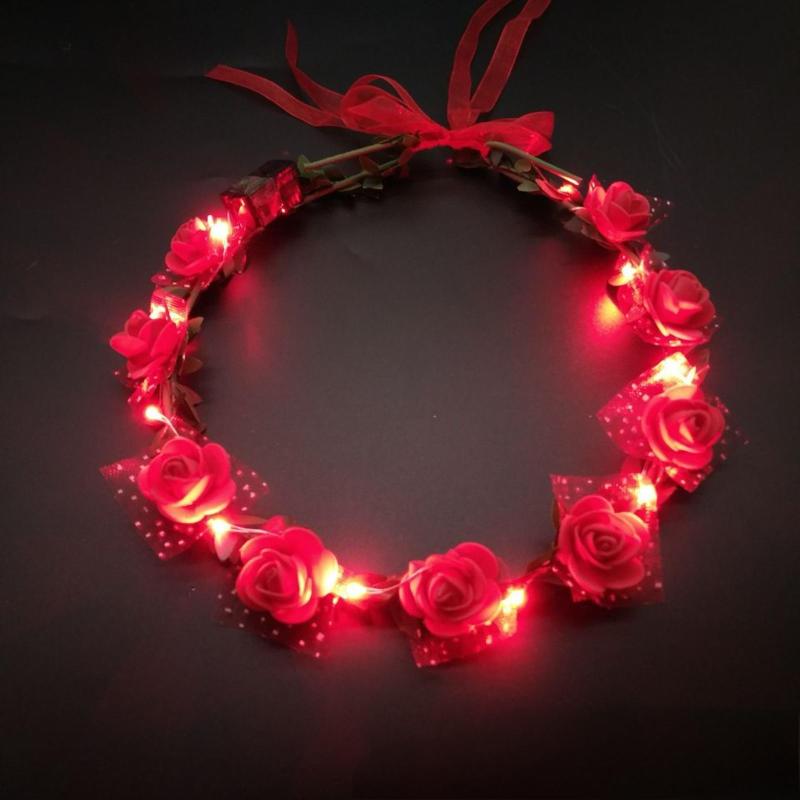 Led Flower Headband: Adjustable Fit 50cm Circumference, Lifelike Foam Flower & Leaf Design - Versatile 3 Lighting Modes, Ready To Use For Women, Adults, Children, Parties, Weddings & Daily Wear - Image 2