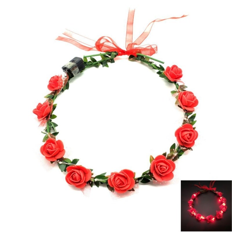 Led Flower Headband: Adjustable Fit 50cm Circumference, Lifelike Foam Flower & Leaf Design - Versatile 3 Lighting Modes, Ready To Use For Women, Adults, Children, Parties, Weddings & Daily Wear - Image 1