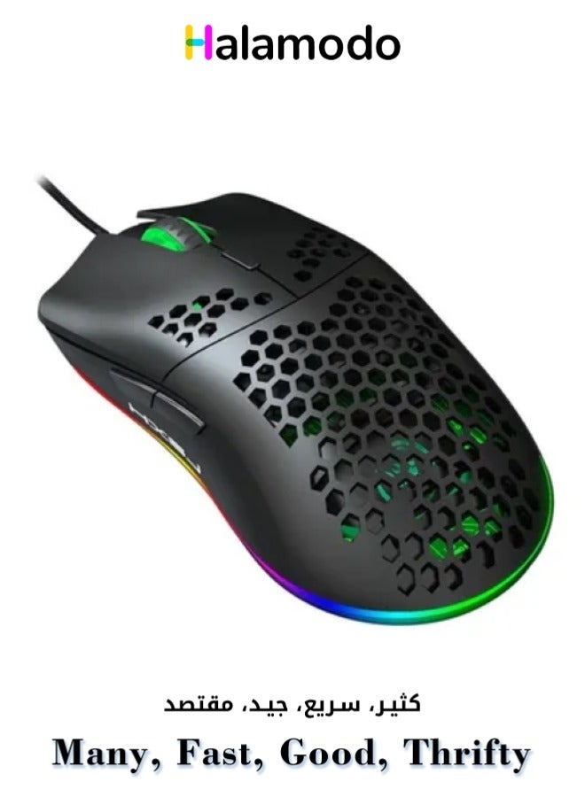 ماوس ألعاب إلكتروني سلكي مجوف للخارج مضيء وخفيف الوزن ومناسب لأجهزة الكمبيوتر المحمولة وأجهزة الكمبيوتر المكتبية - Image 1
