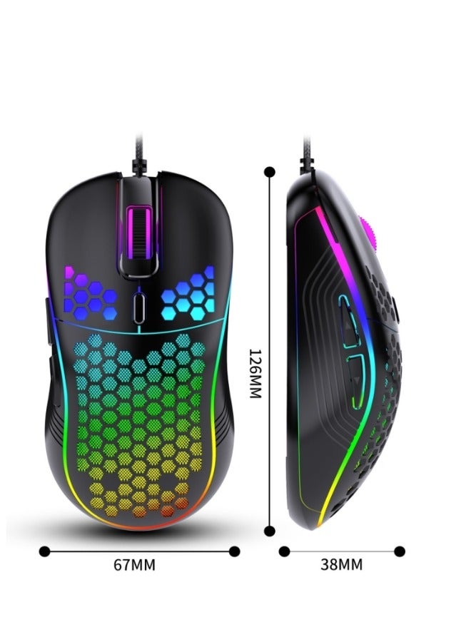 ماوس ألعاب إلكتروني سلكي مجوف للخارج مضيء وخفيف الوزن ومناسب لأجهزة الكمبيوتر المحمولة وأجهزة الكمبيوتر المكتبية - Image 3