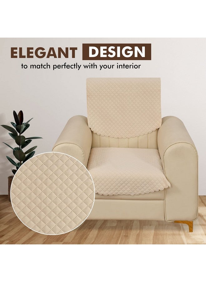 Yellow Weaves Velvet 1 Seater Self Design Quilted Sofa Chair Cover, Seat&Back Cover, Color - Beige - Image 5