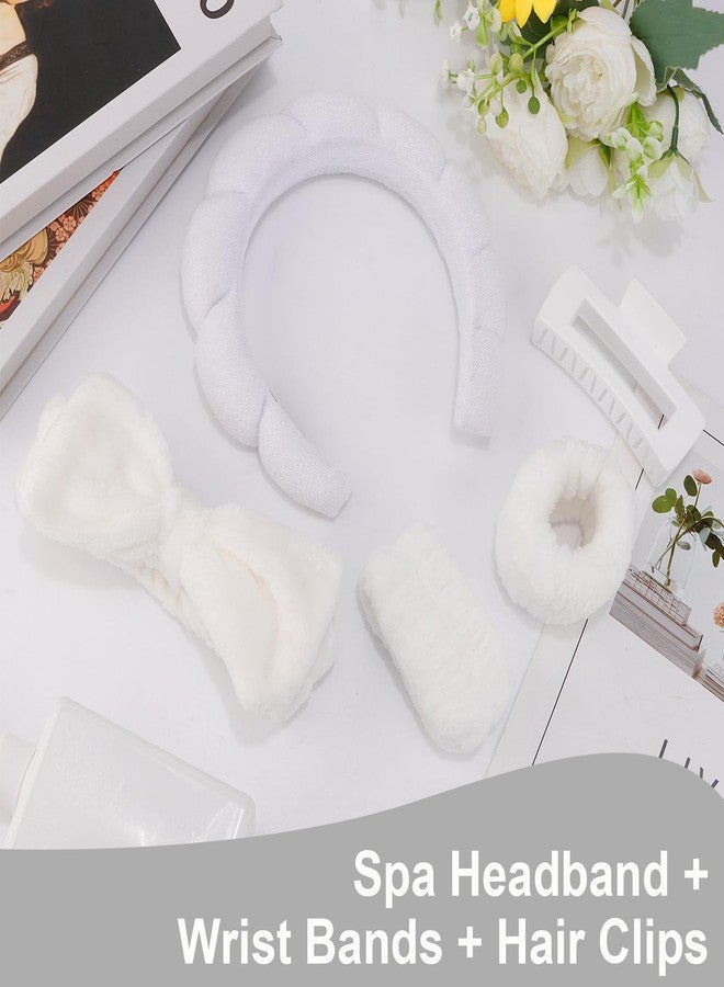 Canitor Sponge Spa Headbands Wristband Set with Hair Clips Skincare Headbands for Washing Face Non Slip Puffy Terry Cloth Makeup Headband Wrist Bands Cute Teen Girl Women Gifts Trendy Stuff - Image 5