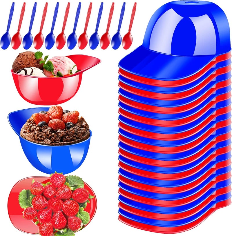 CLRBEATTY 24 Pack Baseball Helmet Ice Cream Bowls with Spoons8 oz Plastic Baseball Helmet Snack Dessert BowlMini Baseball Cap Bowls for Ice Cream Party Supplies Birthday RedBule - Image 1