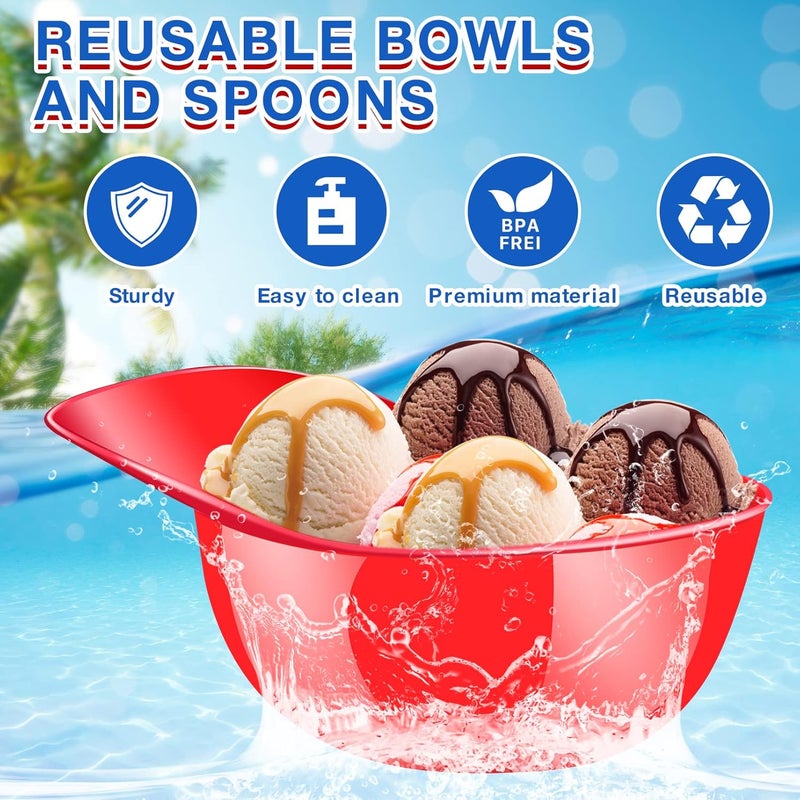 CLRBEATTY 24 Pack Baseball Helmet Ice Cream Bowls with Spoons8 oz Plastic Baseball Helmet Snack Dessert BowlMini Baseball Cap Bowls for Ice Cream Party Supplies Birthday RedBule - Image 4