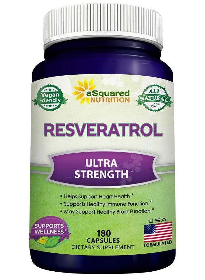 aSquared Nutrition - 100% Natural Resveratrol - 1000mg Per Serving Max Strength (180 Capsules) Antioxidant Supplement, Trans-Resveratrol Pills for Heart Health & Pure, Polyphenols - Image 1