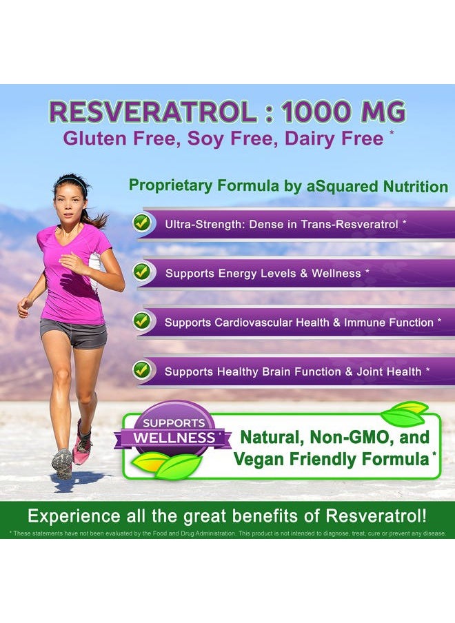aSquared Nutrition - 100% Natural Resveratrol - 1000mg Per Serving Max Strength (180 Capsules) Antioxidant Supplement, Trans-Resveratrol Pills for Heart Health & Pure, Polyphenols - Image 1