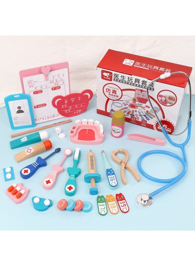 Children's Wooden Play Doctor Toy Simulation Baby Injection Dental Stethoscope Role Simulation Professional Toy-Specifications:T-pink Nurse Suit - Image 2