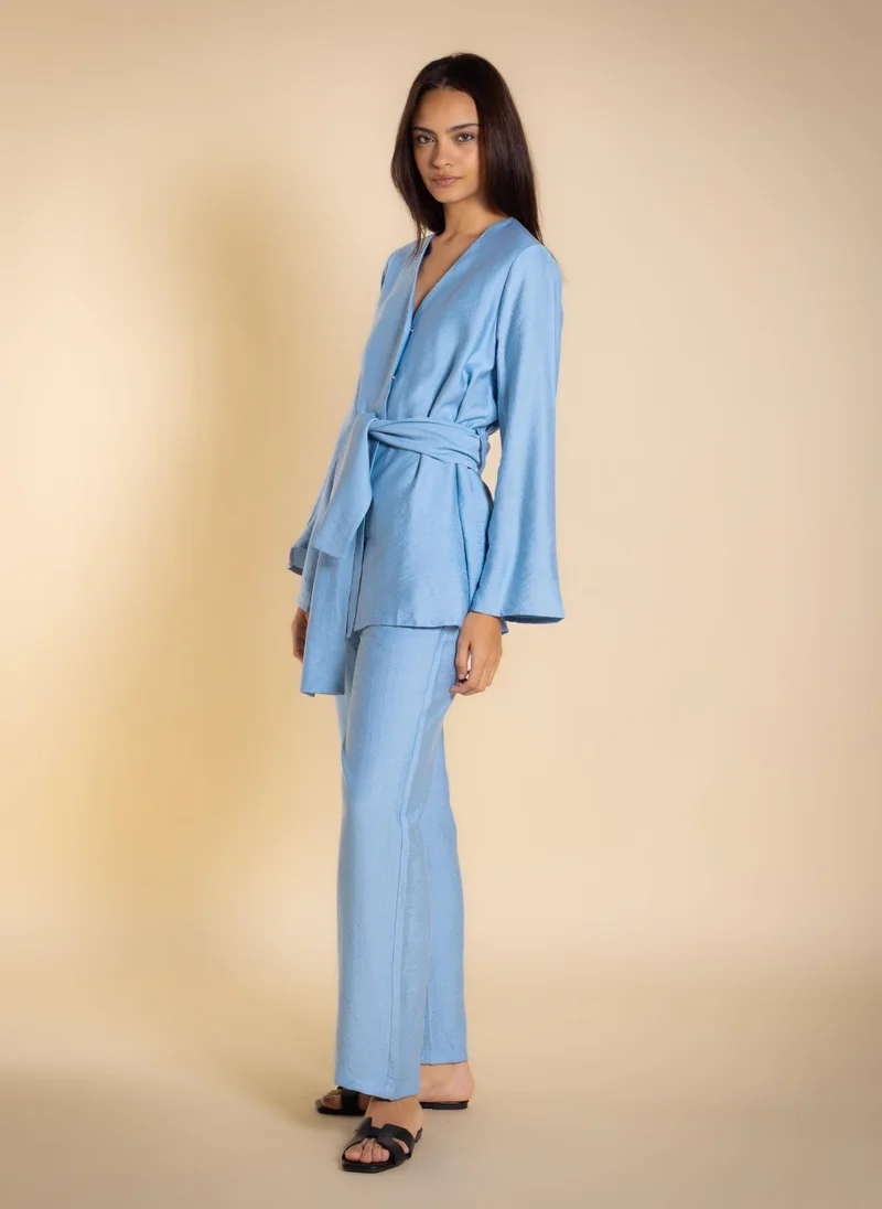 Shapes Blue COMFORT BLOUSE SET WITH BELT for Women | Best Price UAE