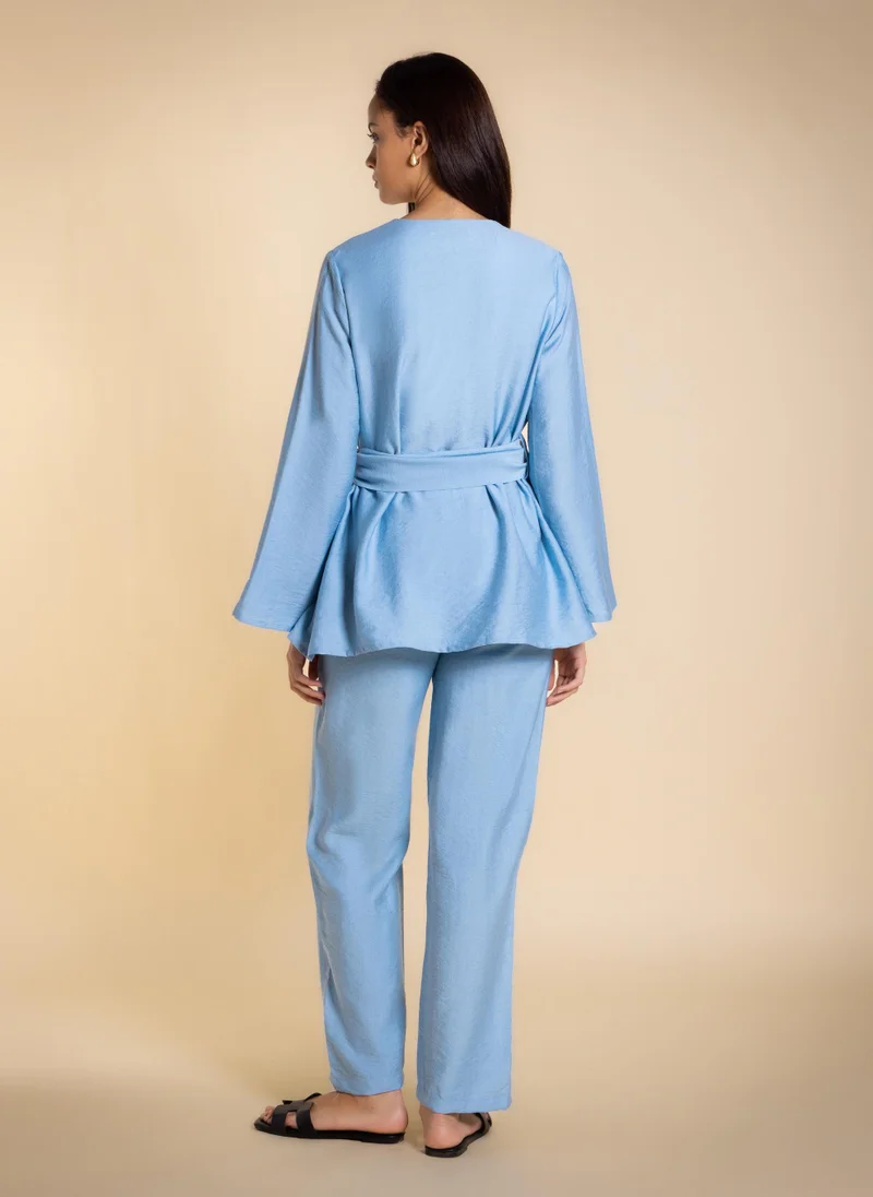 Shapes Blue COMFORT BLOUSE SET WITH BELT for Women | Best Price UAE
