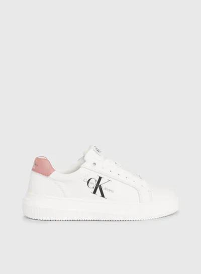 Calvin Klein Jeans Women's Leather Trainers -  leather upper , White/ Light pink