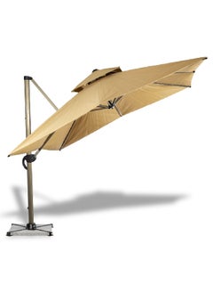 LIVING ACCENTS Hanging Retractable Umbrella with Marble Base Beige 280 x 300 x 300 cm  - Image 3