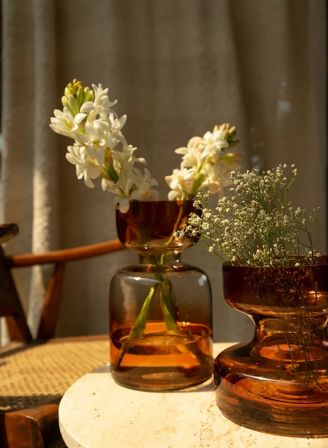 Muun Home Tall Tinted Glass Flower Vase for Home Decor - Haze Brown